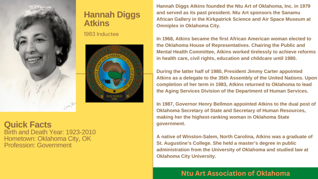 Hannah Diggs Atkins - NTU ART OF OKLAHOMA, INC.